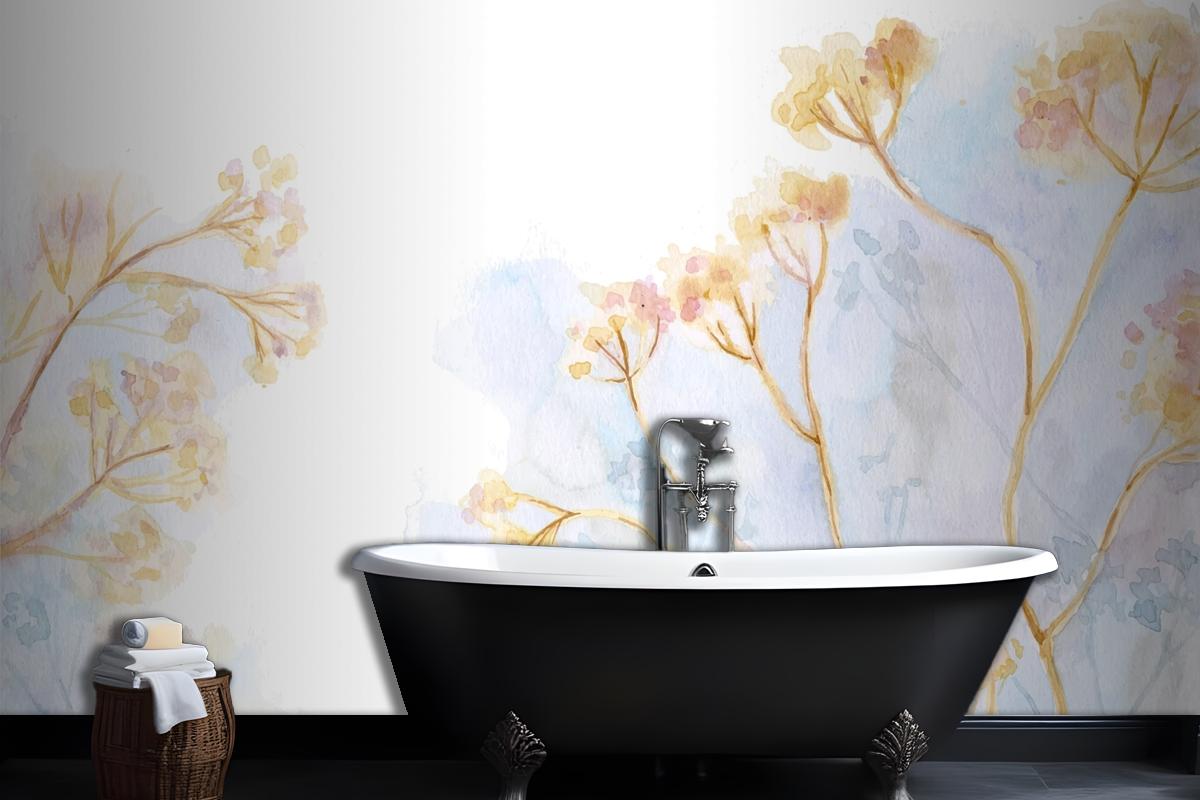 Hand Painted Watercolor Bathroom Wallpaper Mural