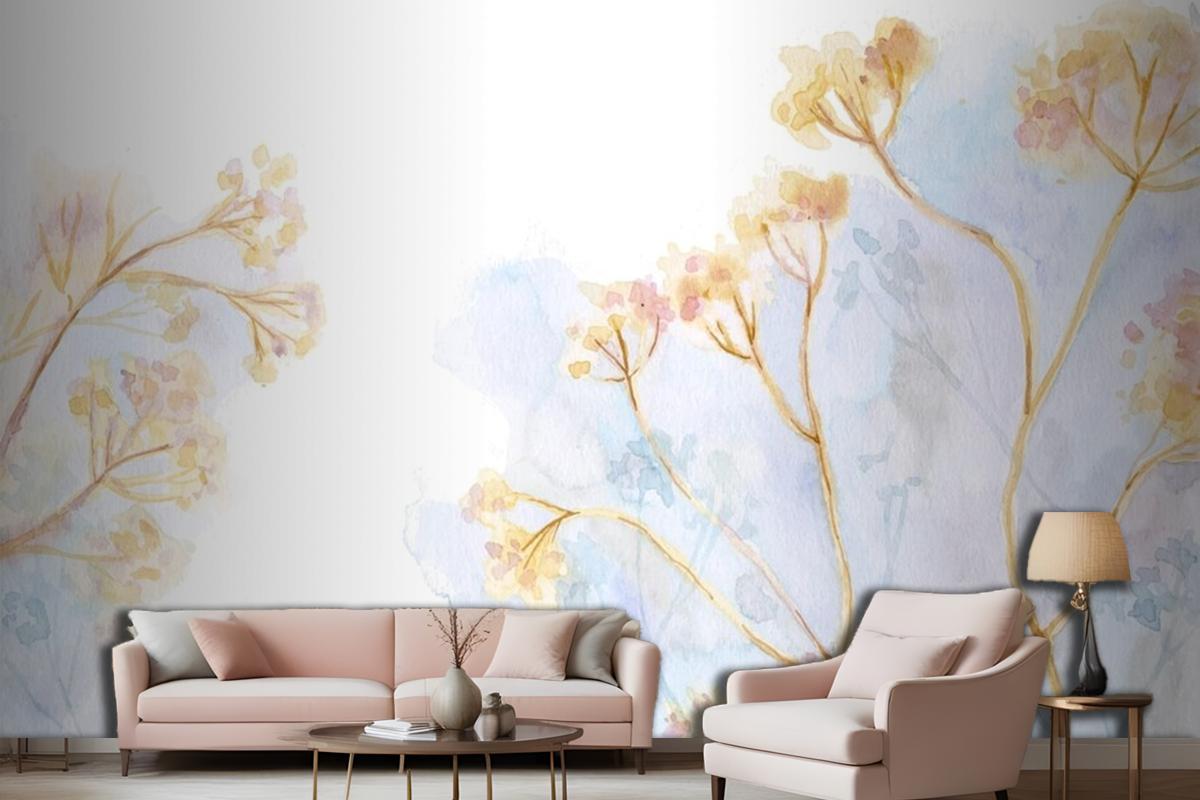 Hand Painted Watercolor Nature Background Living Room Wallpaper Mural