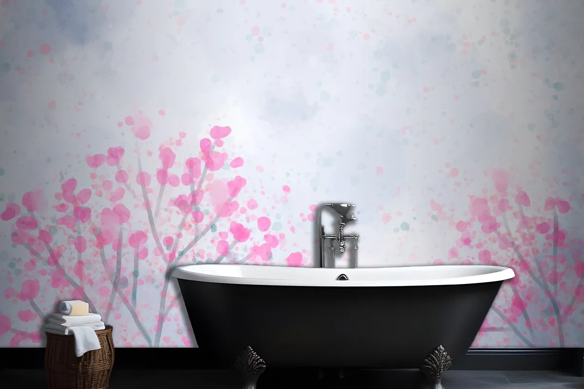 Hand Painted Watercolor Nature Bathroom Wallpaper Mural