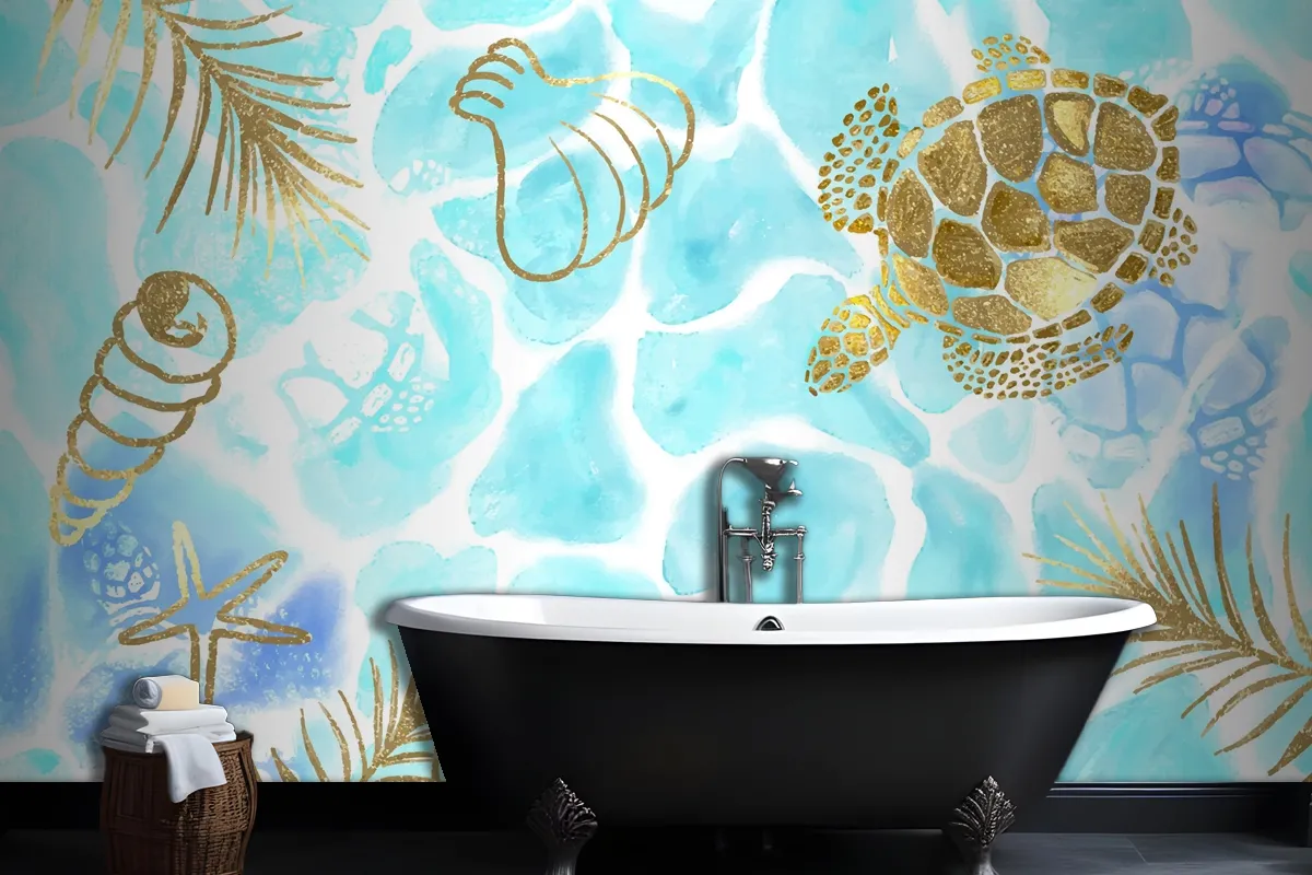 Hand Painted Watercolor Summer Background Bathroom Wallpaper Mural