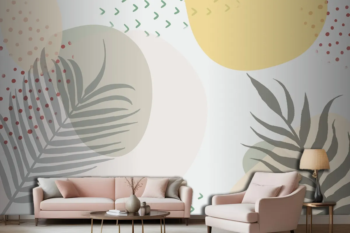 Minimalist Hand Drawn Background With Plants Living Room Wallpaper Mural