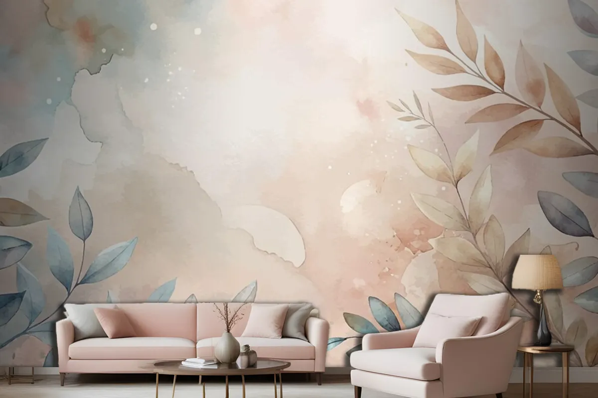 Minimalist Watercolor Branch Background Living Room Wallpaper Mural