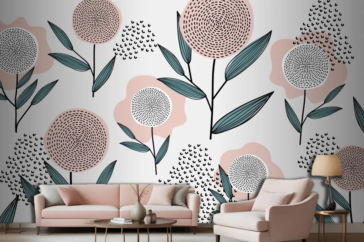 Retro Floral Pattern Living Room Wallpaper Mural