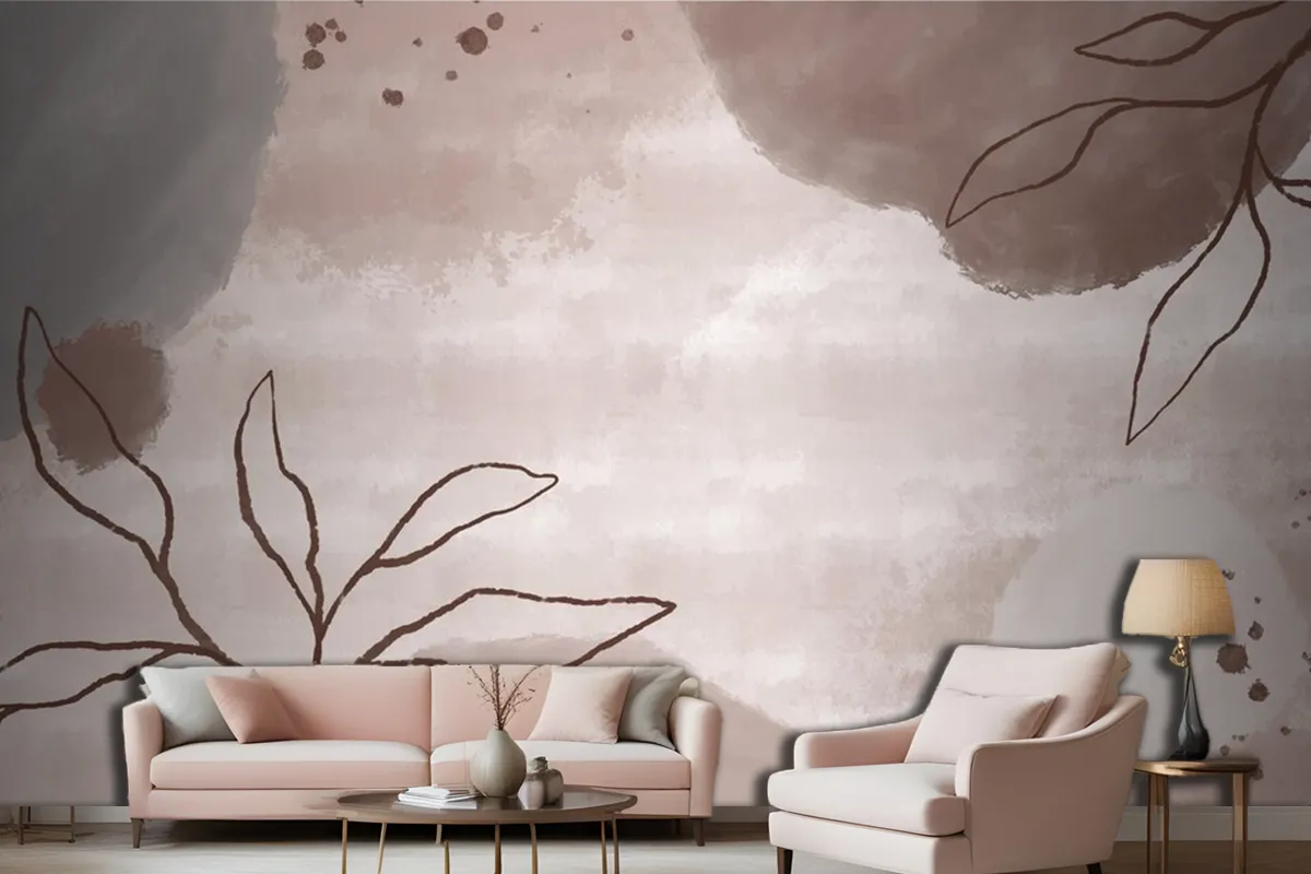 Vector Abstract Background Memphis Elegant Floral Line Art Living Room Wallpaper Mural