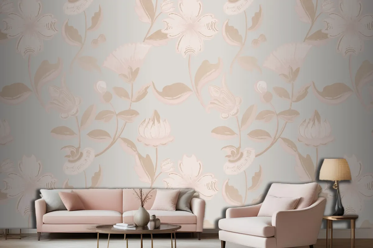 Vintage Neutral Floral Pattern  Wallpaper Mural