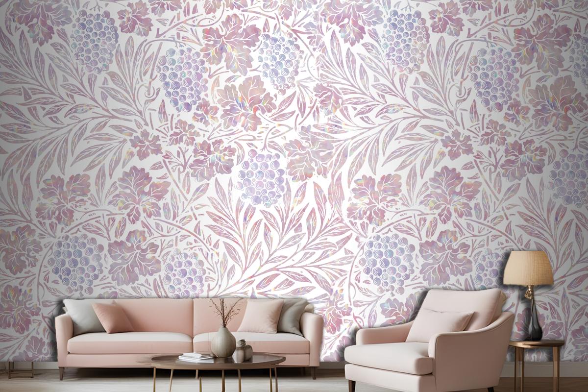 Vintage Pink Floral Holographic Remix Living Room Wallpaper Mural