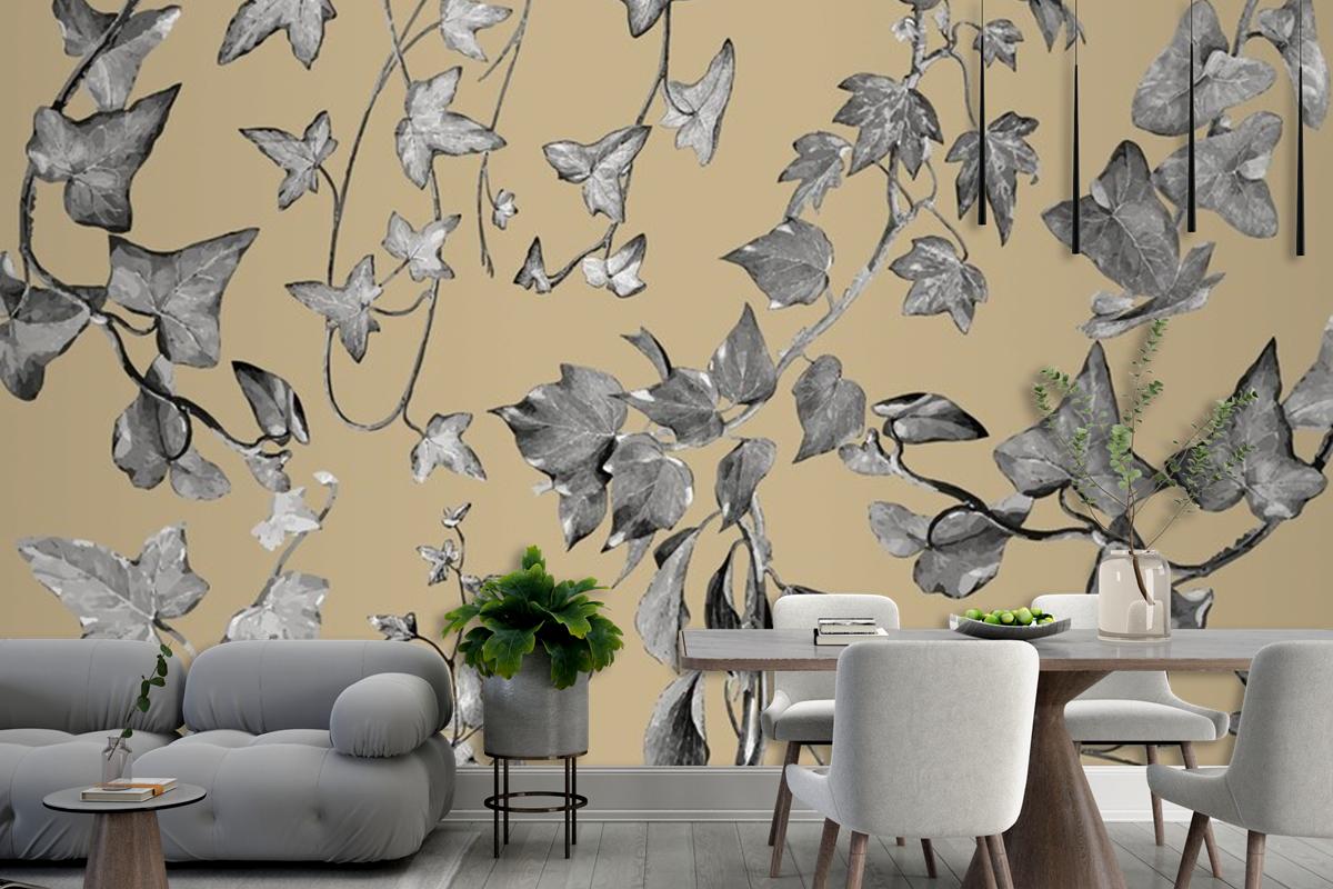 Vintage Plants And Leaves Living Room Wallpaper Mural