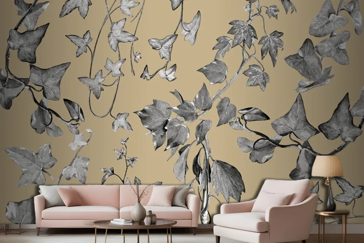 Vintage Plants And Leaves Living Room Wallpaper Mural