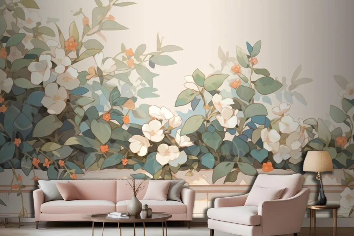 Watercolor Vintage Hoya Theme Complementary Colors Living Room Wallpaper Mural