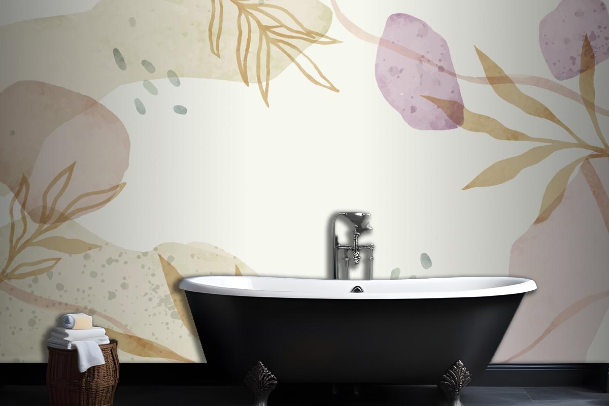 Watercolor Abstract Doodle Bathroom Wallpaper Mural