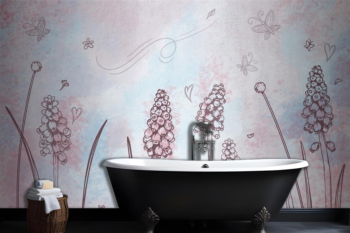 Watercolor Background With Hand Drawn Elements Wallpaper Mural