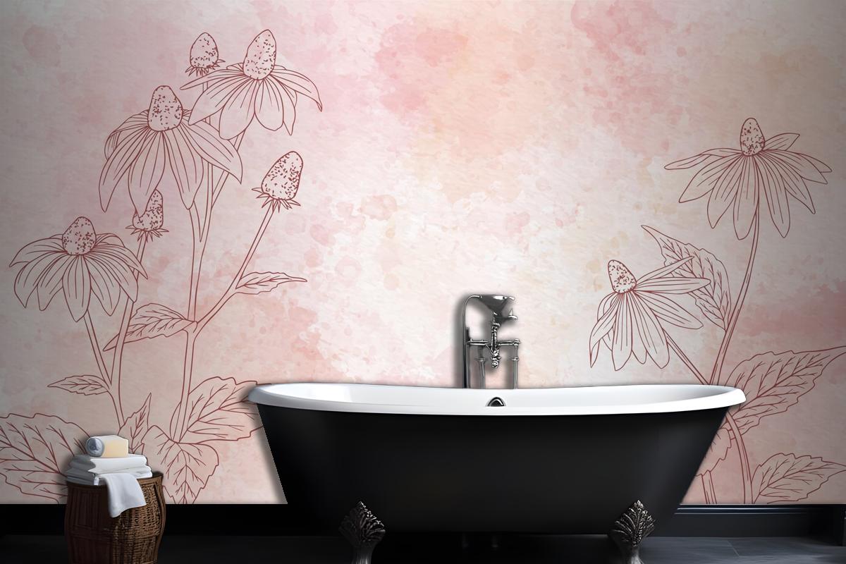 Watercolor Floral Background In Monochrome Wallpaper Mural