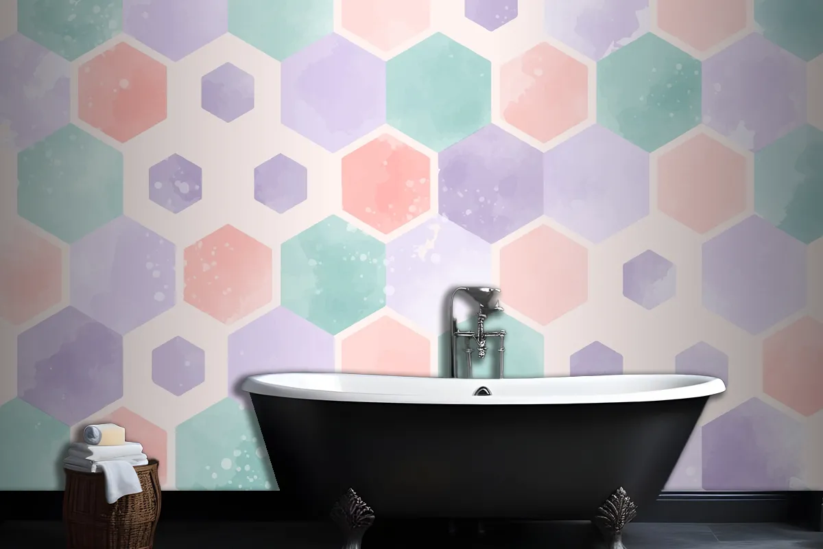 Watercolor Geometric Bathroom Wallpaper Mural