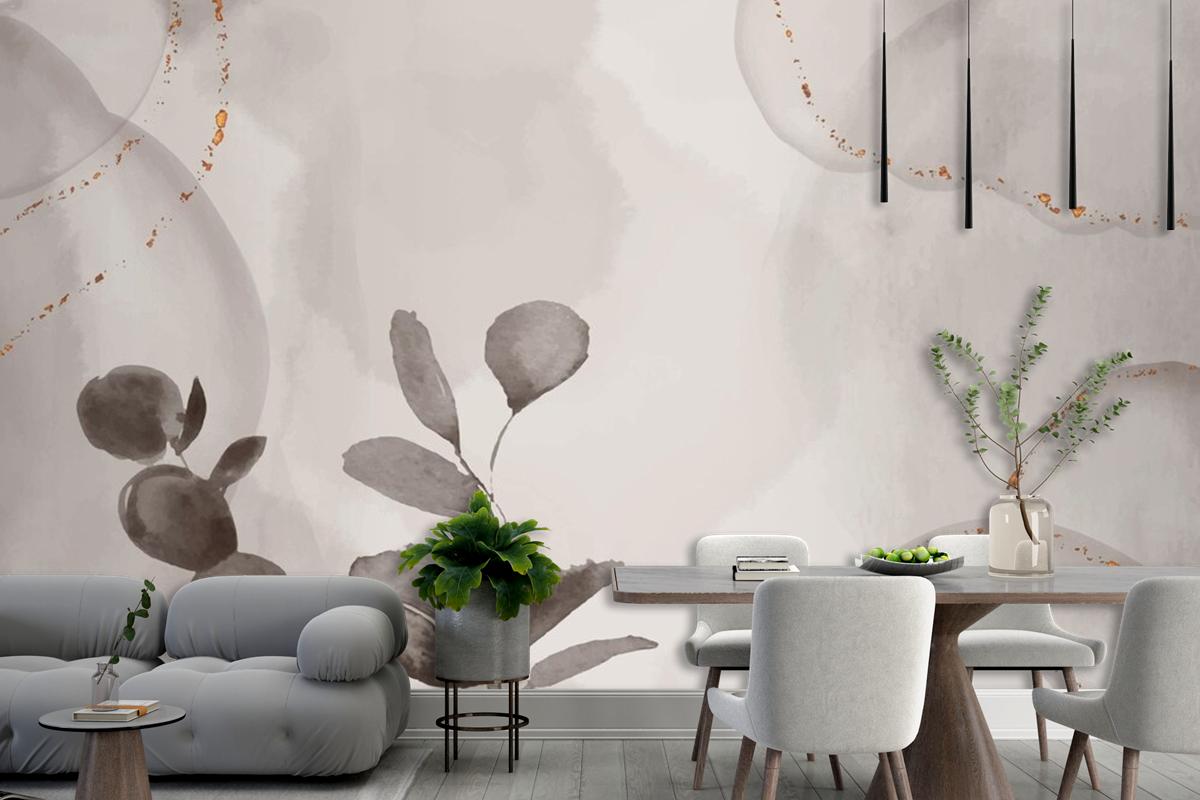 Watercolor Hand Drawn Background With Leaves Living Room Wallpaper Mural