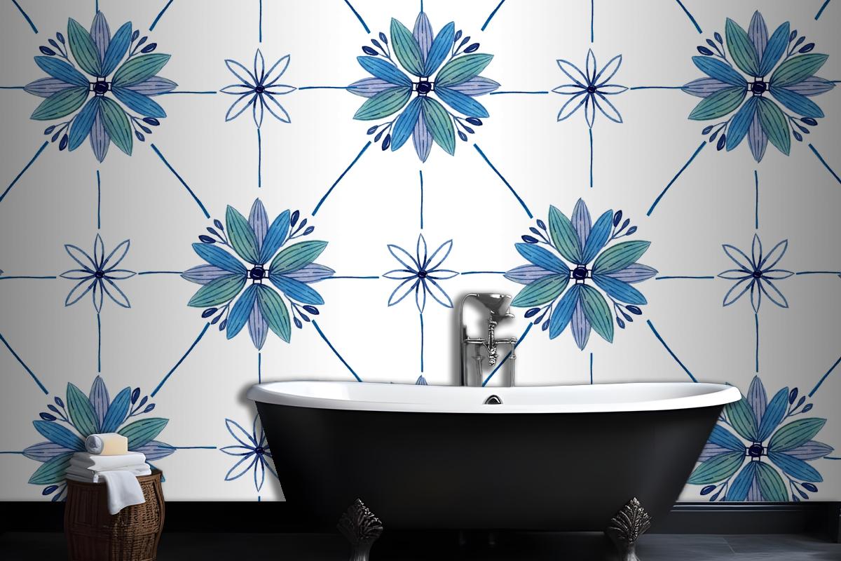 Watercolor Ornamental Flower Bathroom Wallpaper Mural