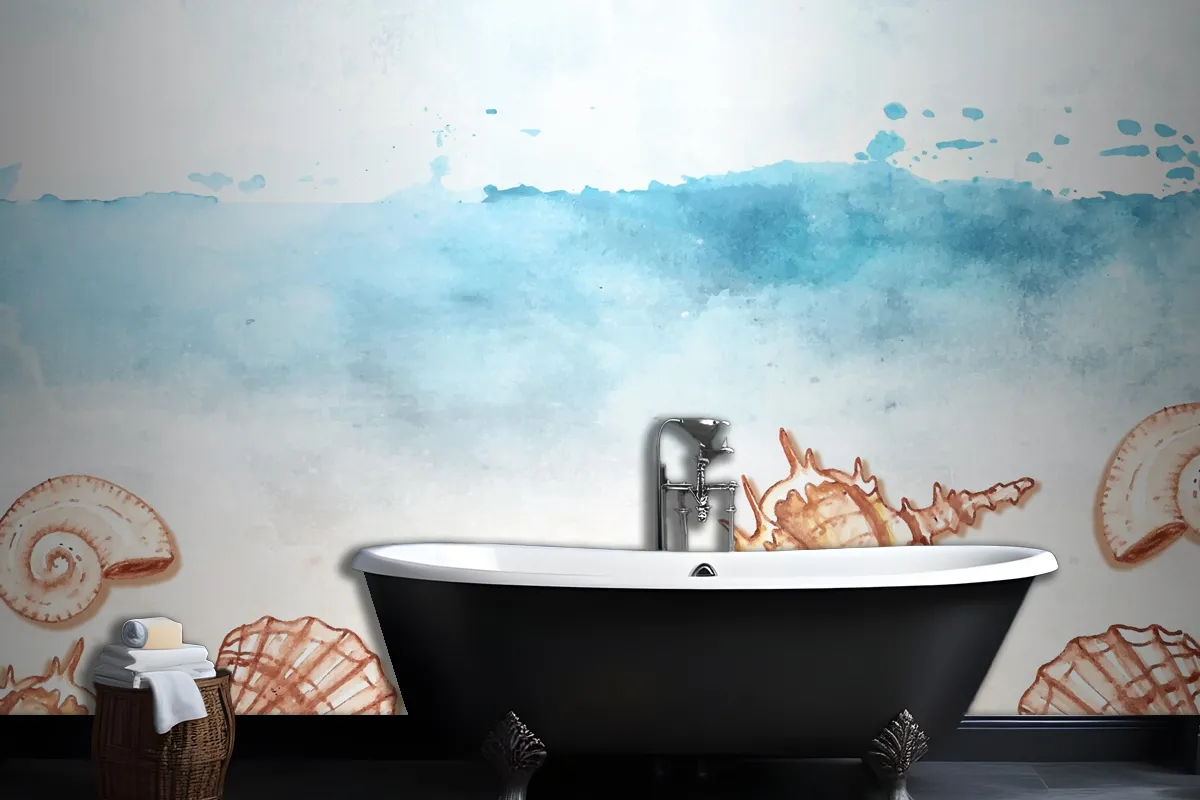 Watercolor Summer Background With Shells Wallpaper Mural