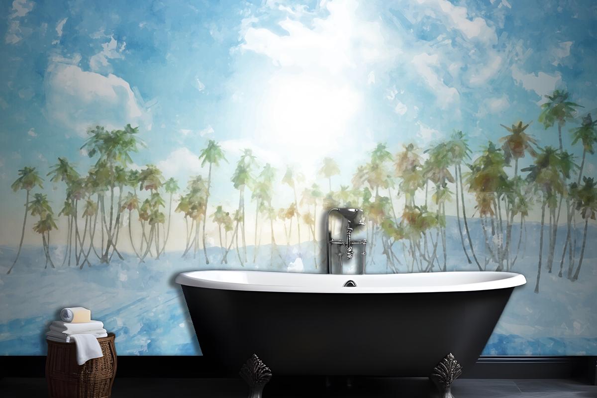 Watercolor Summer Tropical Background Bathroom Wallpaper Mural