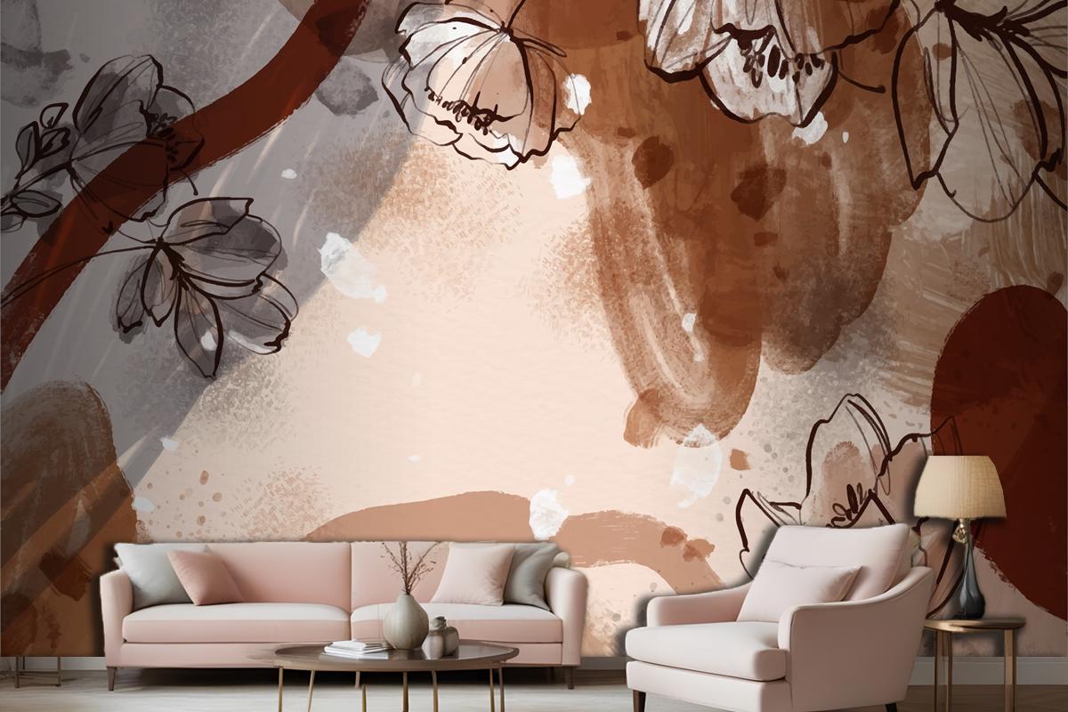 Watercolor Terracotta Background Living Room Wallpaper Mural