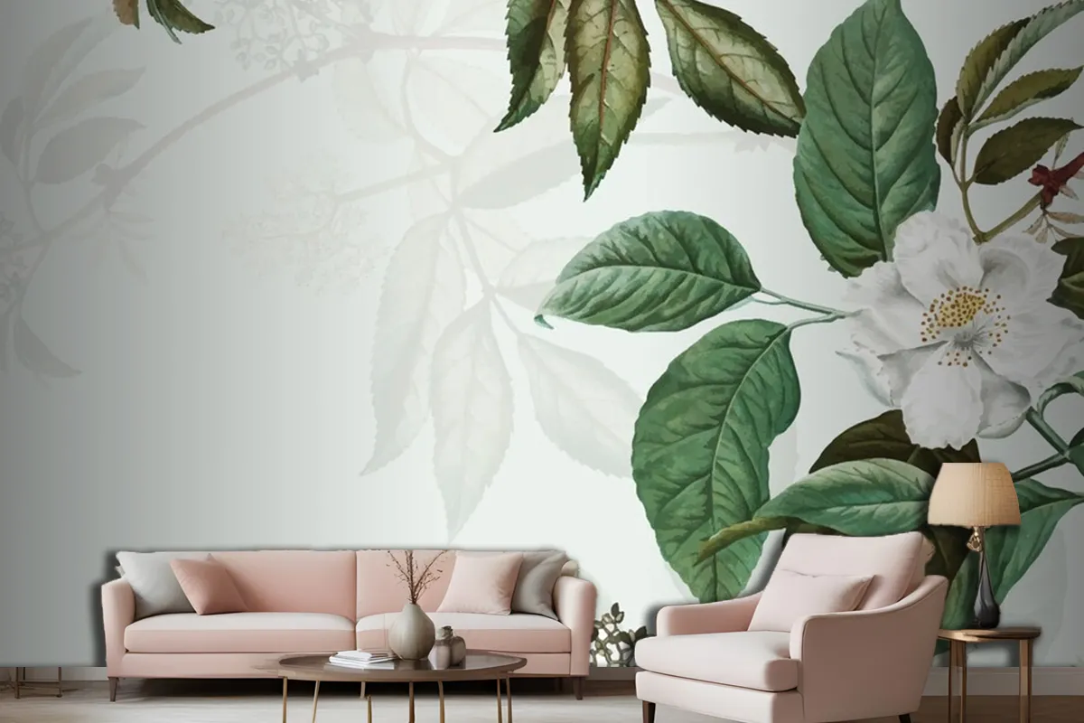 Wild Rose Frame Living Room Wallpaper Mural