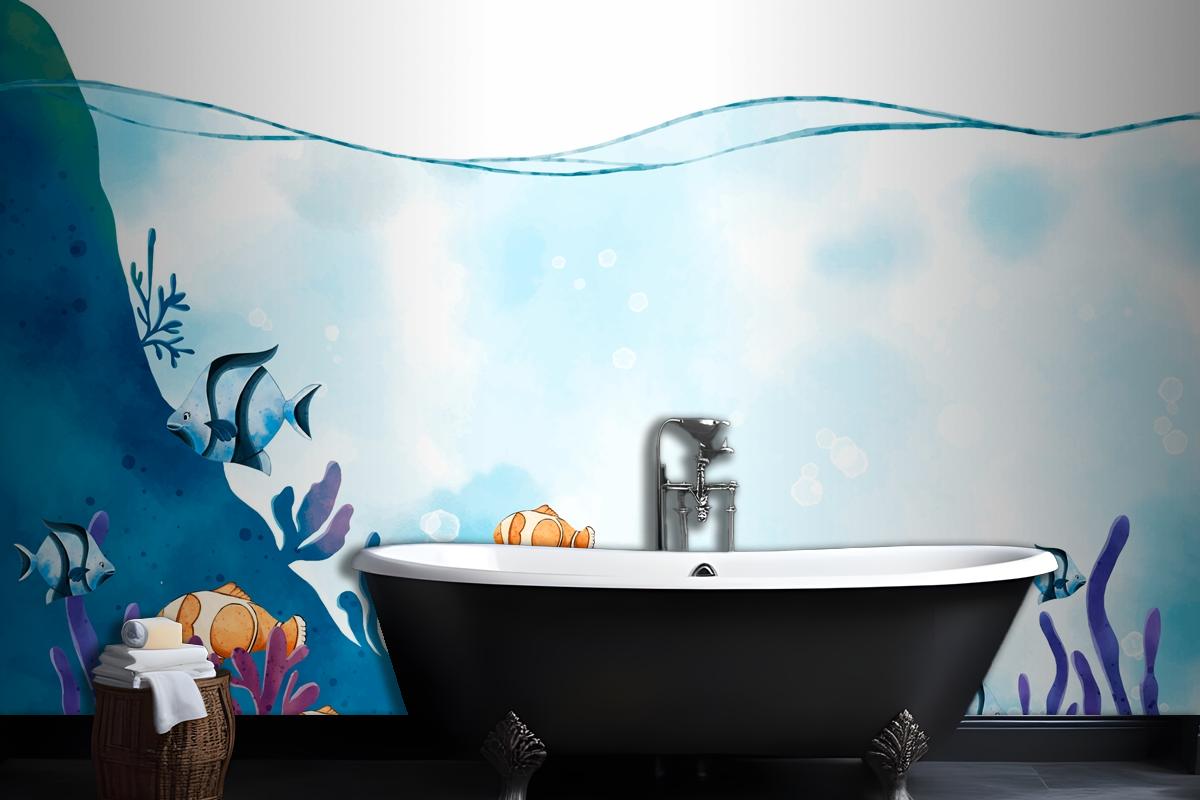 World Oceans Day Watercolor Background Wallpaper Mural