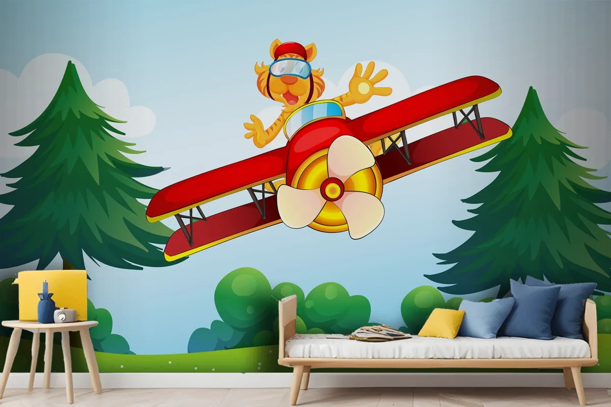 A Boastful Tiger Riding In A Plane Wallpaper Mural