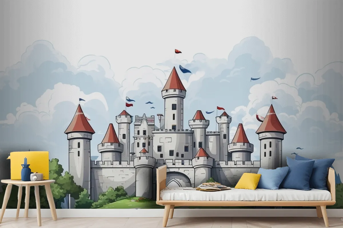 A Castle With A Flag On The Top Of It Wallpaper Mural