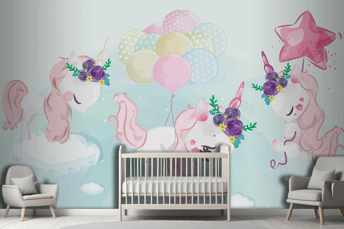 A Cute Little Unicorn In Colorful Watercolor Style Wallpaper Mural