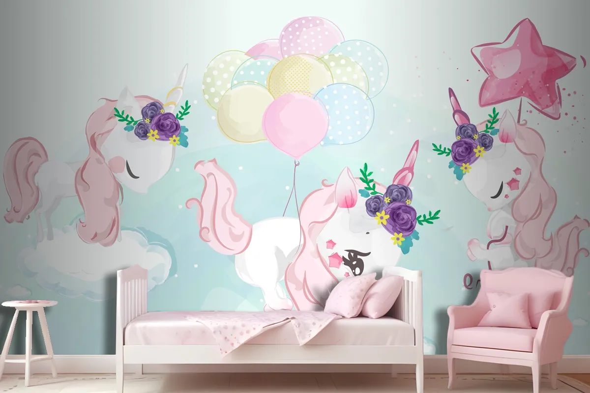 A Cute Little Unicorn In Colorful Watercolor Style Wallpaper Mural