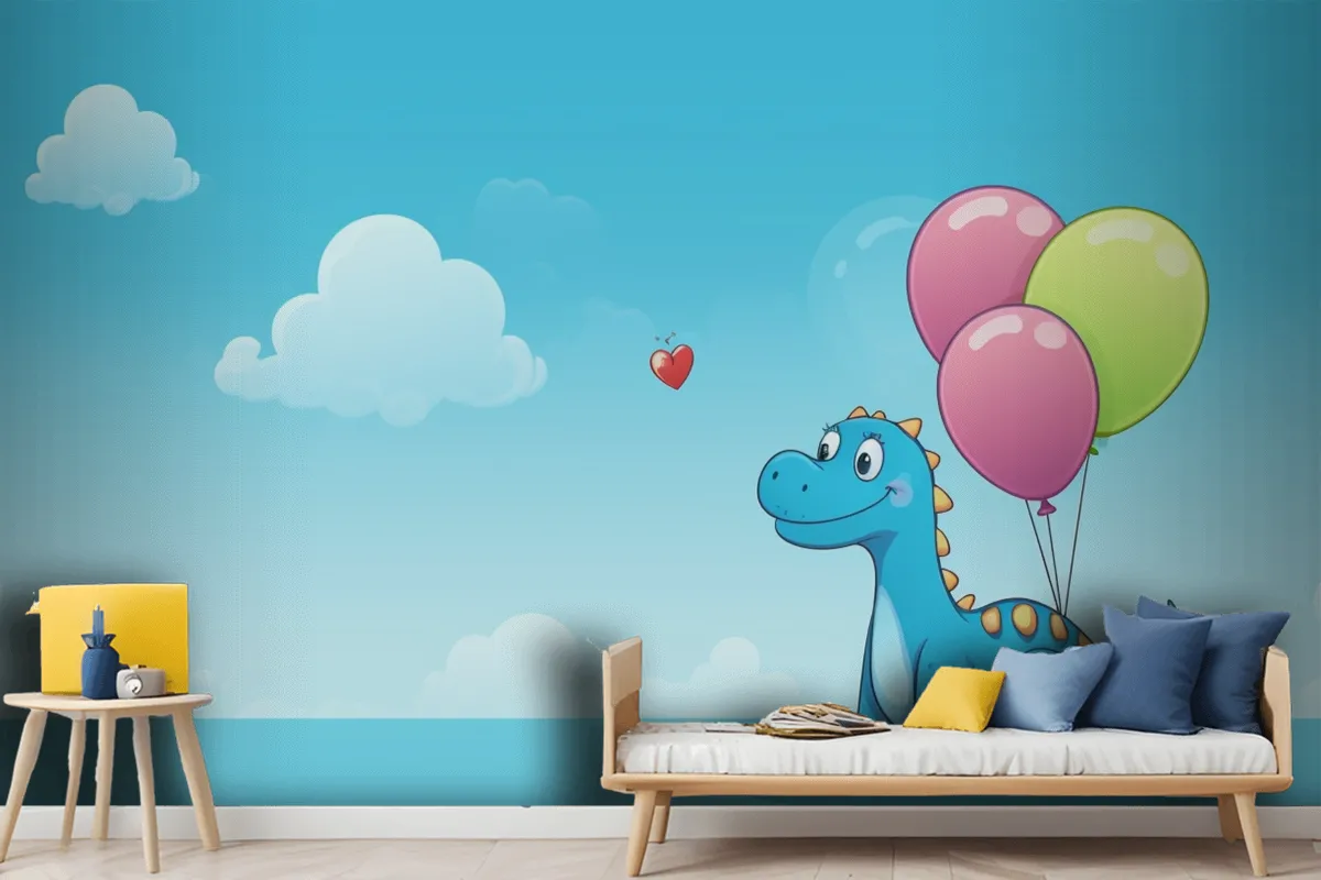 A Dragon With Balloons In The Sky And A Heart In The Wallpaper Mural