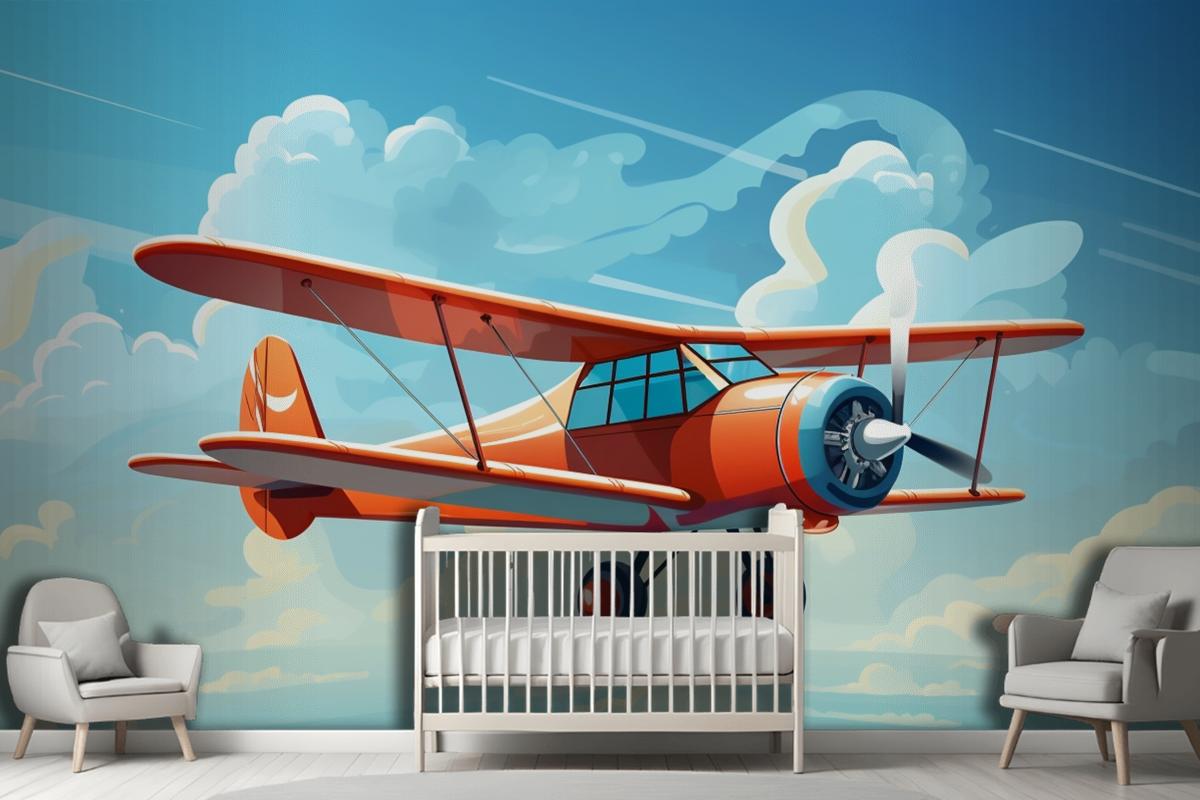 A Drawing Of A Red Airplane With The Words Quot The Propeller Quot On The Front Wallpaper Mural