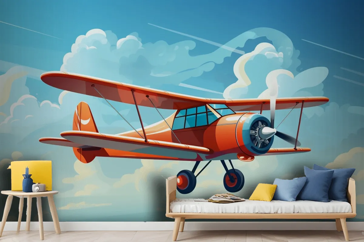 A Drawing Of A Red Airplane With The Words Quot The Propeller Quot On The Front Wallpaper Mural