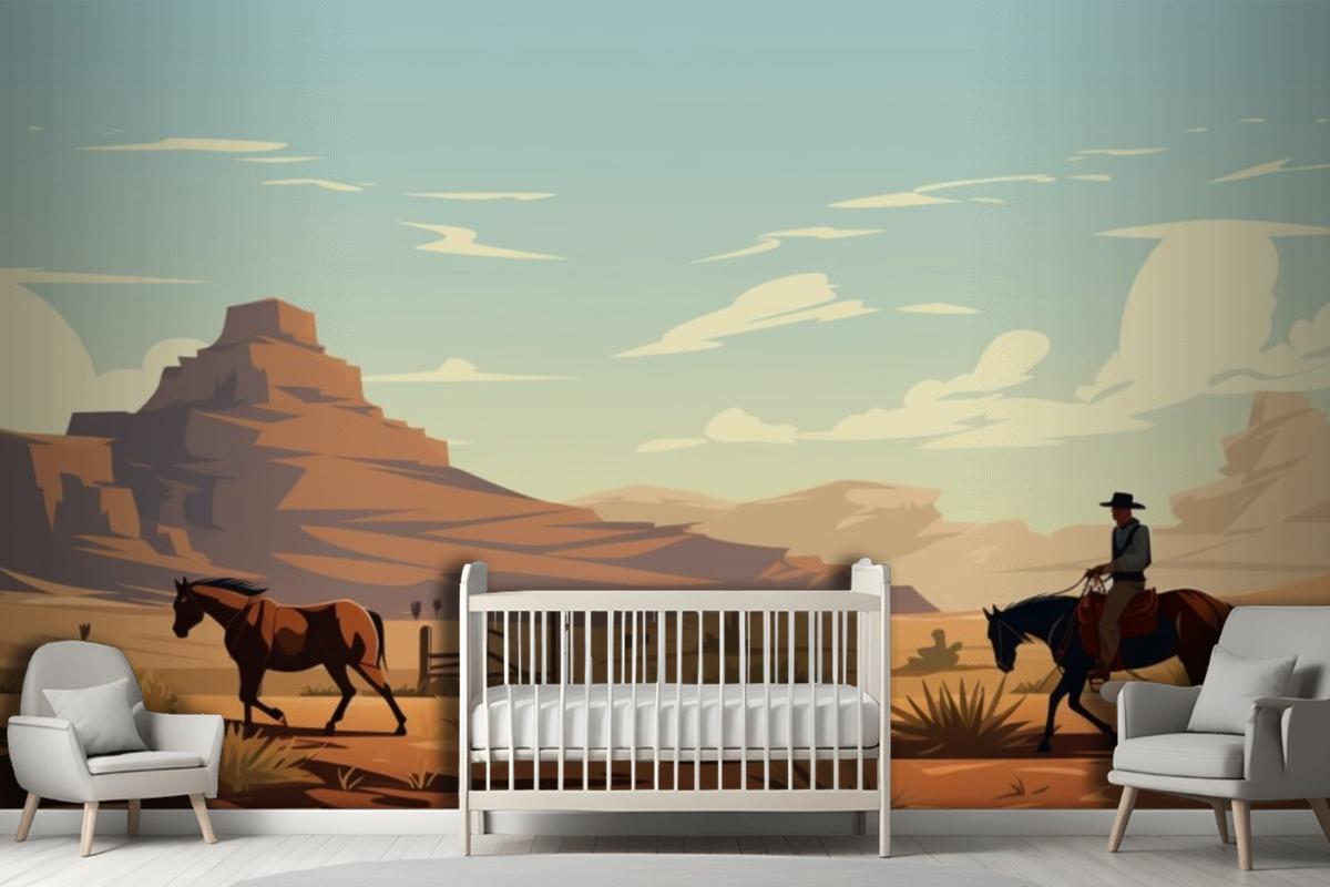 A Man Riding A Horse In The Desert Wallpaper Mural