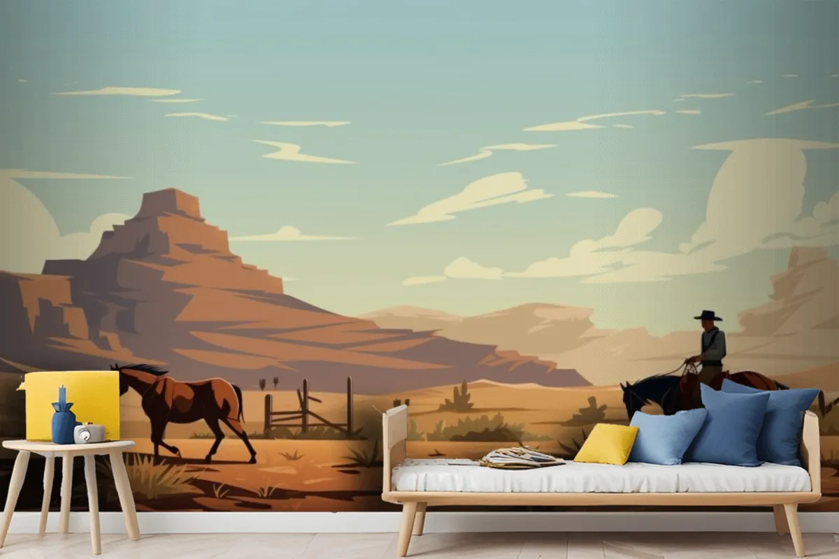 A Man Riding A Horse In The Desert Wallpaper Mural