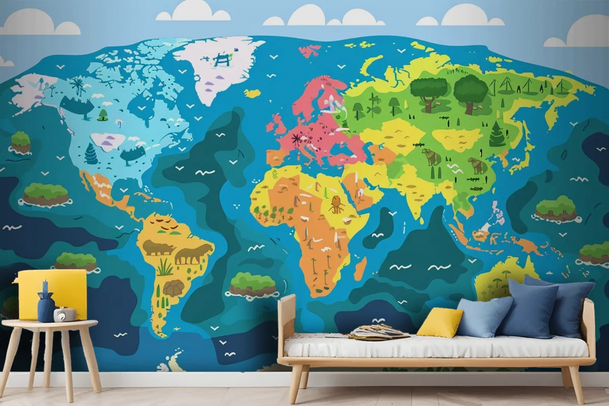 A Map Of The World With The Words Quot Earth Quot On It Wallpaper Mural