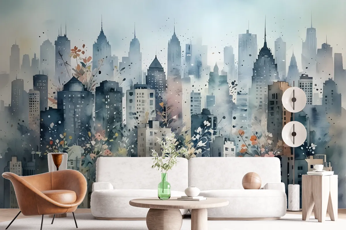 Abstract City Landscape Wallpaper Mural