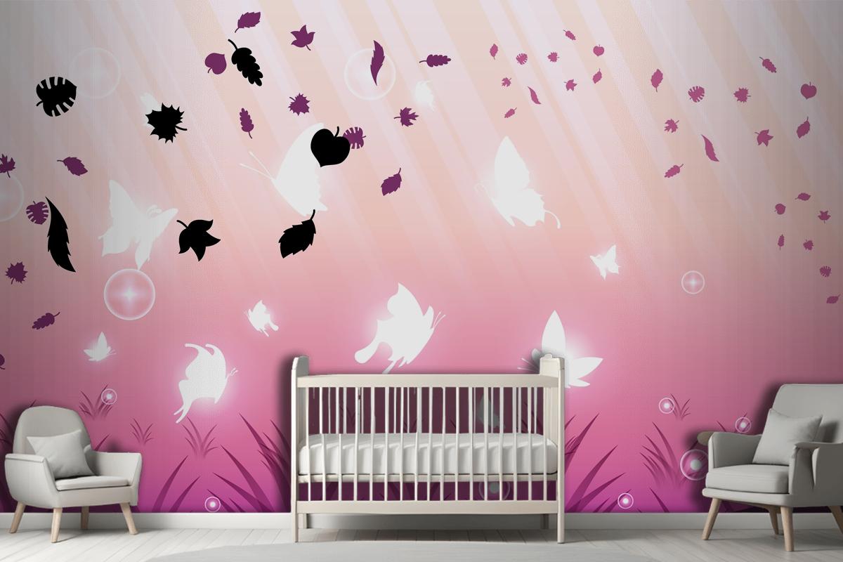 Abstract Dark Background With Butterflies Insects Glow Light Shine Flashes Wallpaper Mural