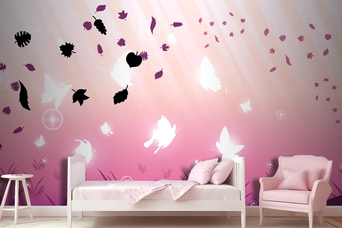 Abstract Dark Background With Butterflies Insects Glow Light Shine Flashes Wallpaper Mural