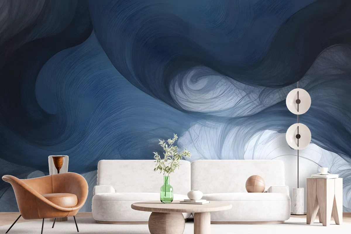 Abstract Dark Blue Brush Wallpaper Mural