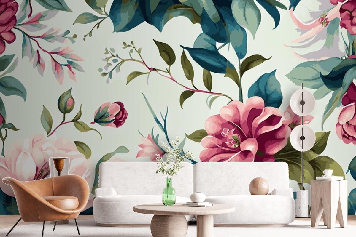 Abstract Floral Art Background Template Botanical Watercolor Wallpaper Mural