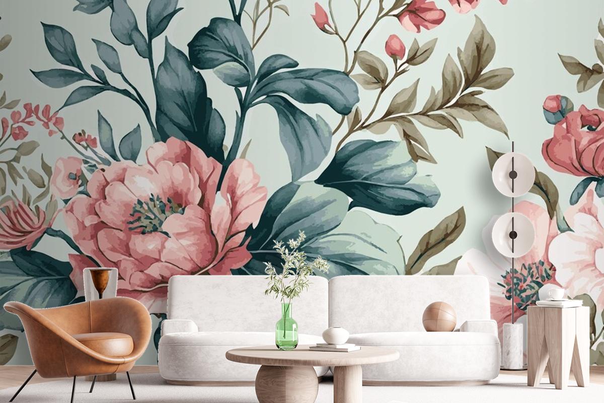 Abstract Floral Art Template Botanical Watercolor Wallpaper Mural