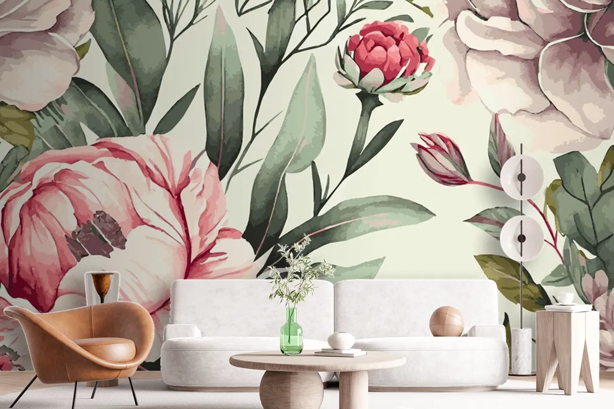 Abstract Floral Art Background Template Botanical Watercolor Wallpaper Mural