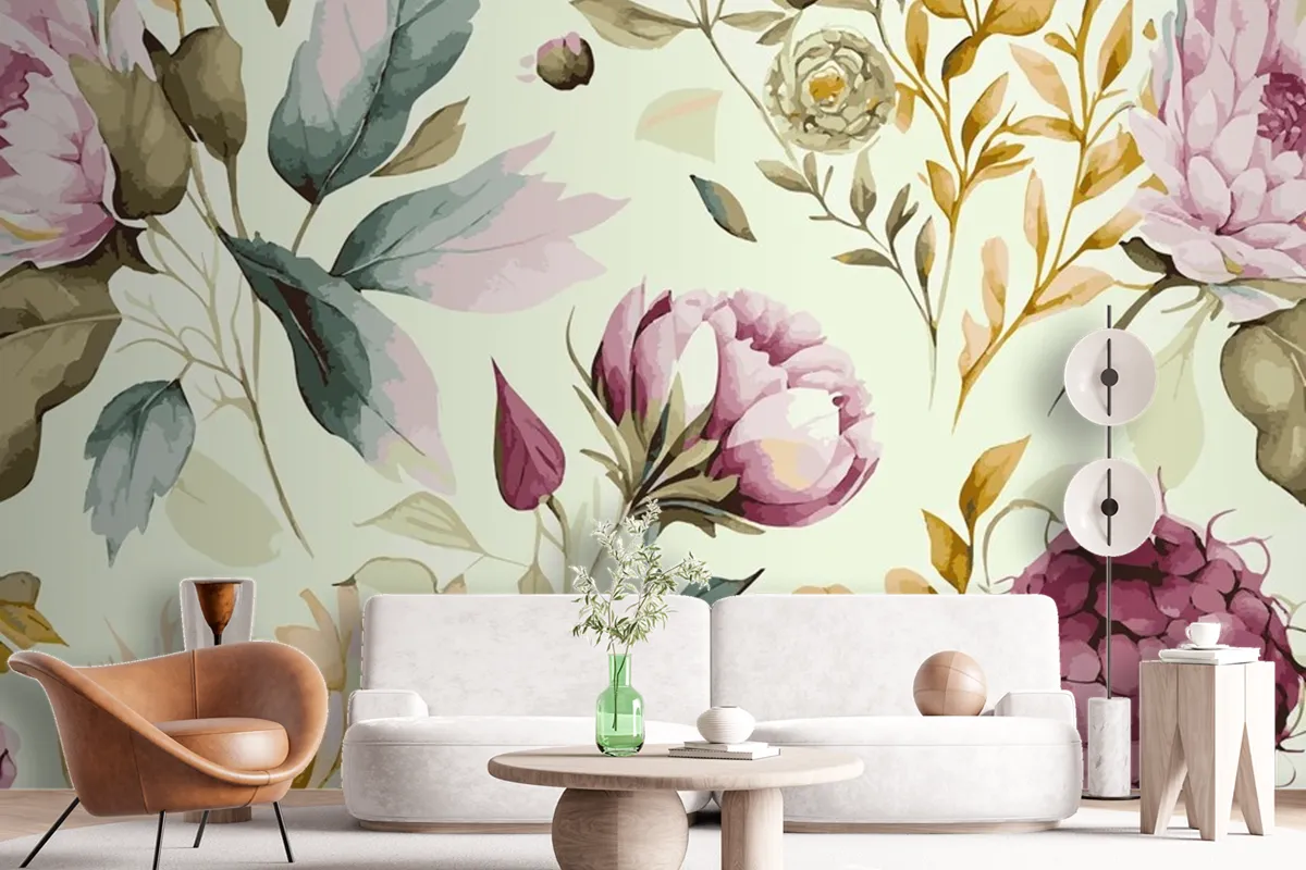 Abstract Floral Art Background Template Botanical Watercolor Wallpaper Mural