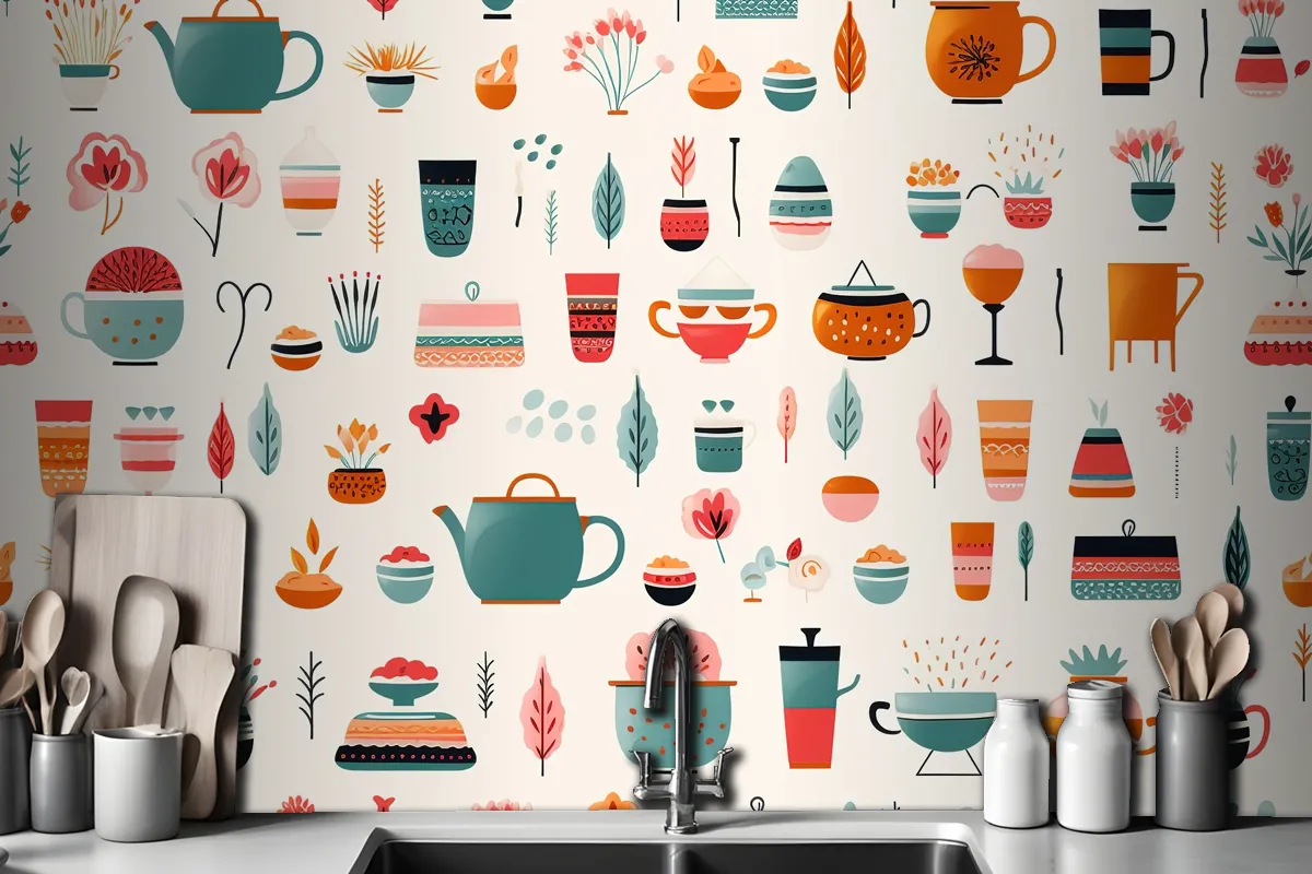 Abstract Floral Composition With Soft Colors Kitchen Wallpaper Mural