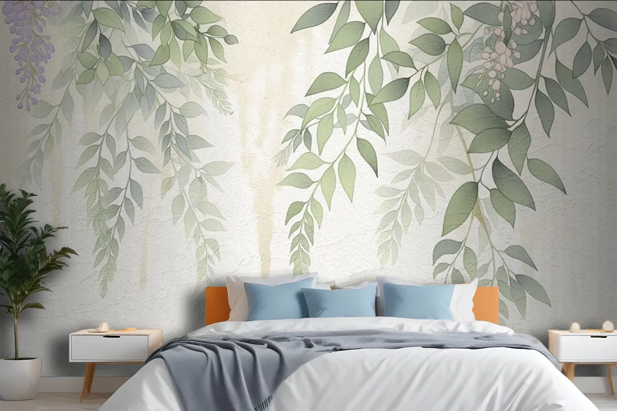 Abstract Hand Drawn Nostalgic Plant Leaves Oil Painting Art Wallpaper Mural