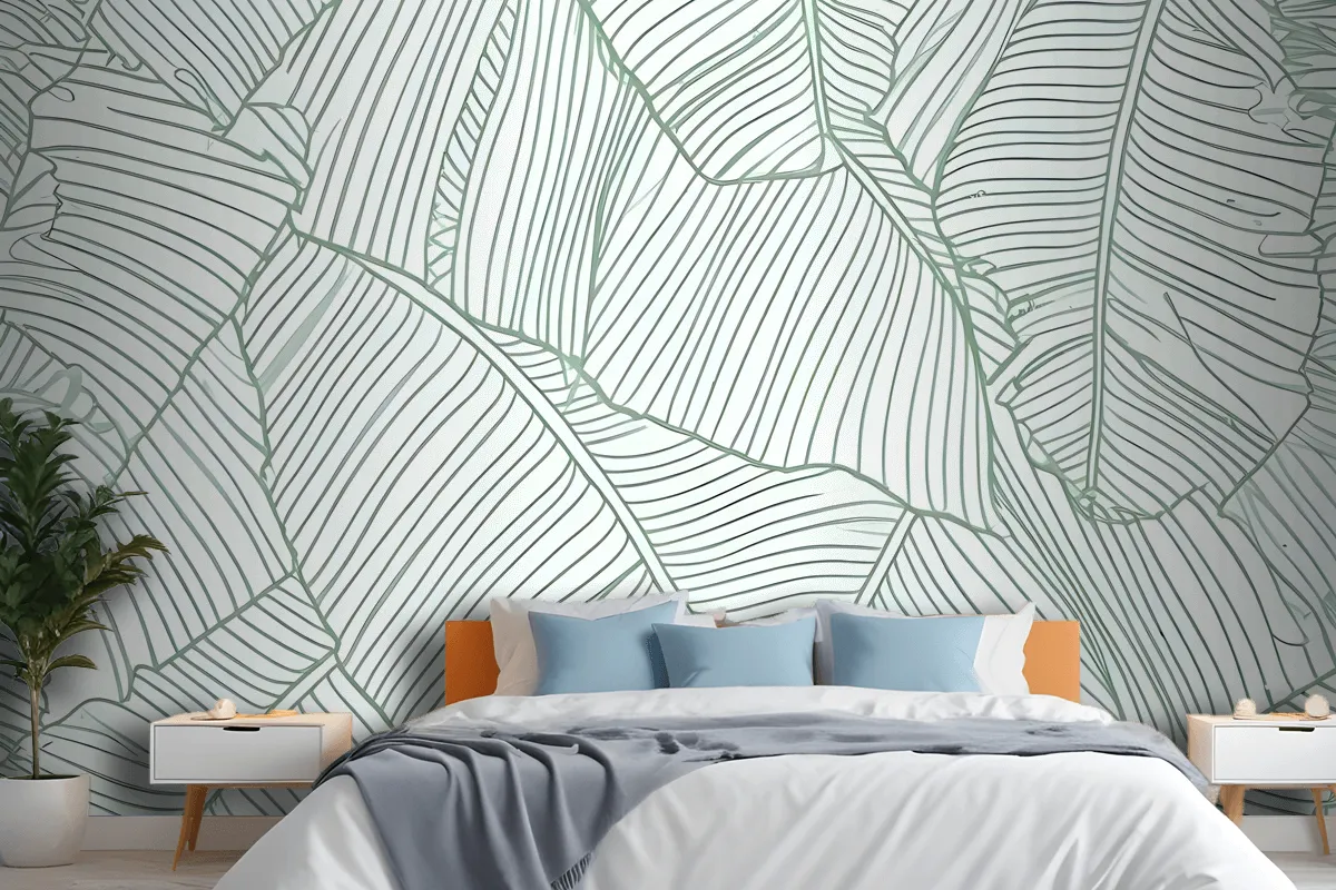 Abstract Lines Palm Leaves Wallpaper Mural