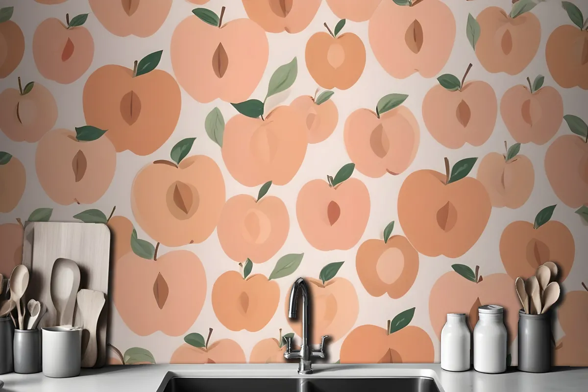 Abstract Modern Peach Fruit Repeat Pattern Wallpaper