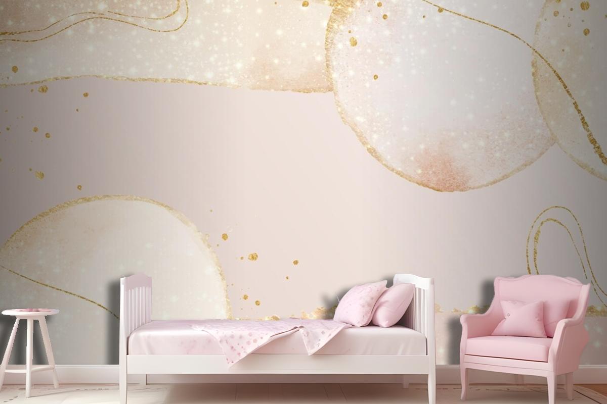 Abstract Oily Background Light Pink And Golden Lines Wallpaper Mural