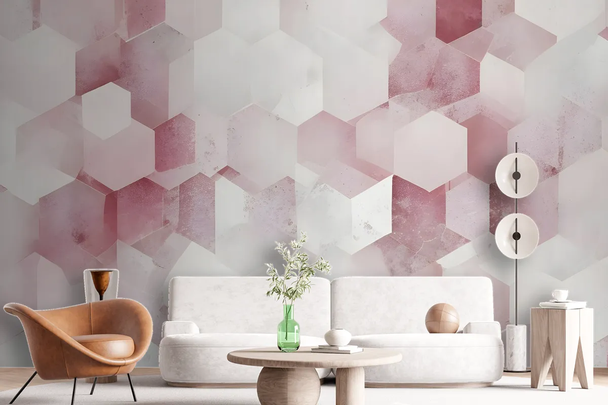 Abstract Pink Geometric Pattern Wallpaper Mural