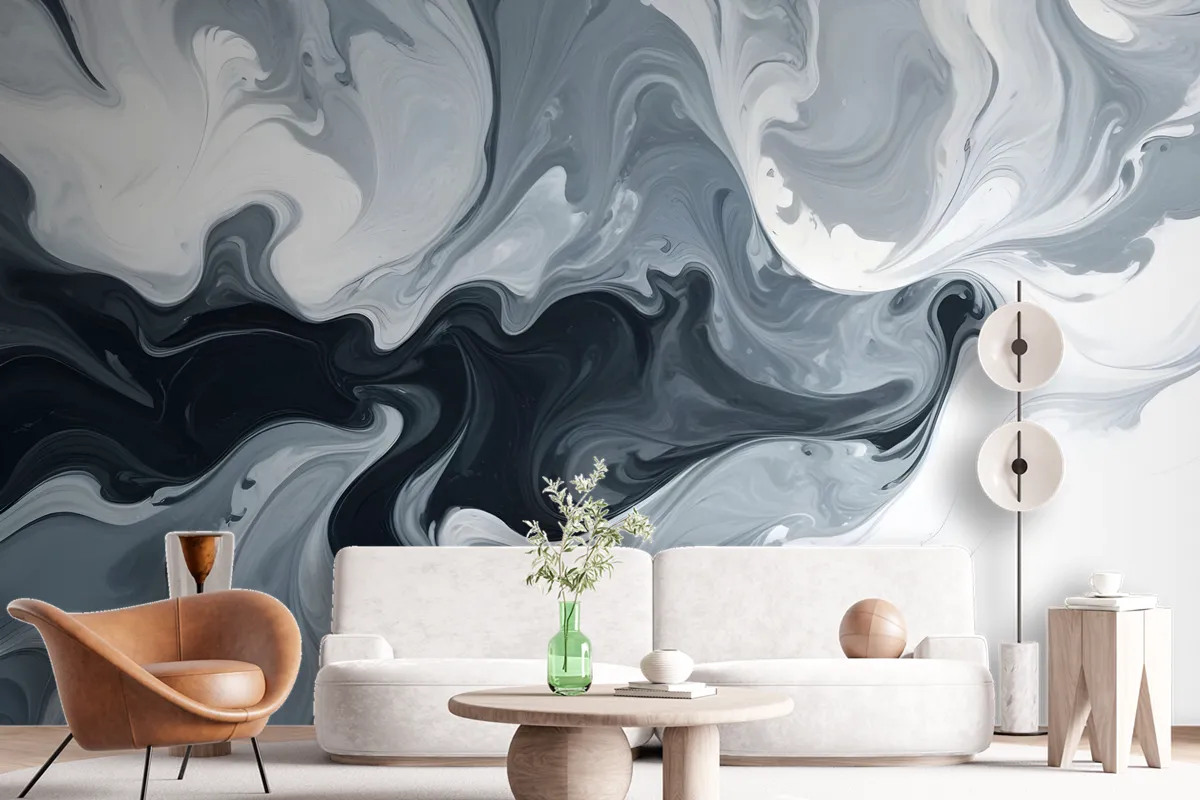 Abstract Watercolor Style Dark Marble Wallpaper Mural