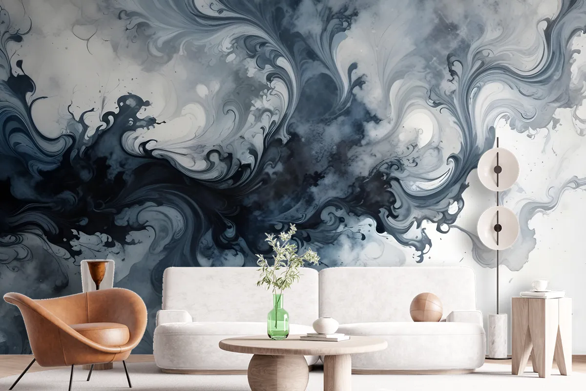 Abstract Watercolor Style Dark Marble Wallpaper Mural